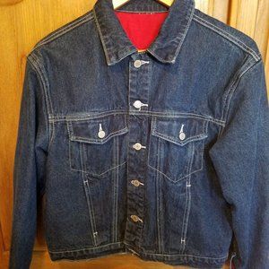 John Galt Brandy Melville Shaine Denim Jean Jacket White Stitchng  Red L…